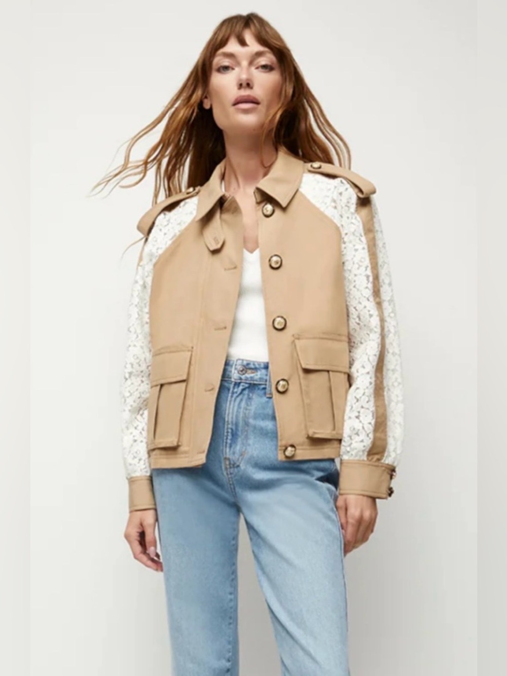 Veronica Beard womens off white/khaki Oda Dickey coat size XL.